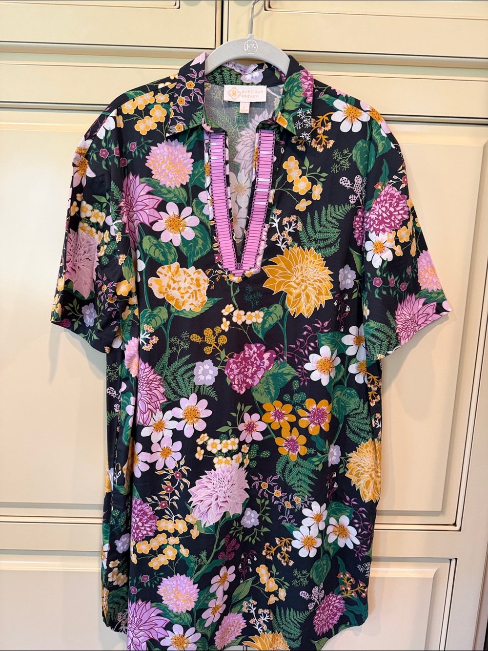 Sheridan French cotton dress with beaded trim. Size large